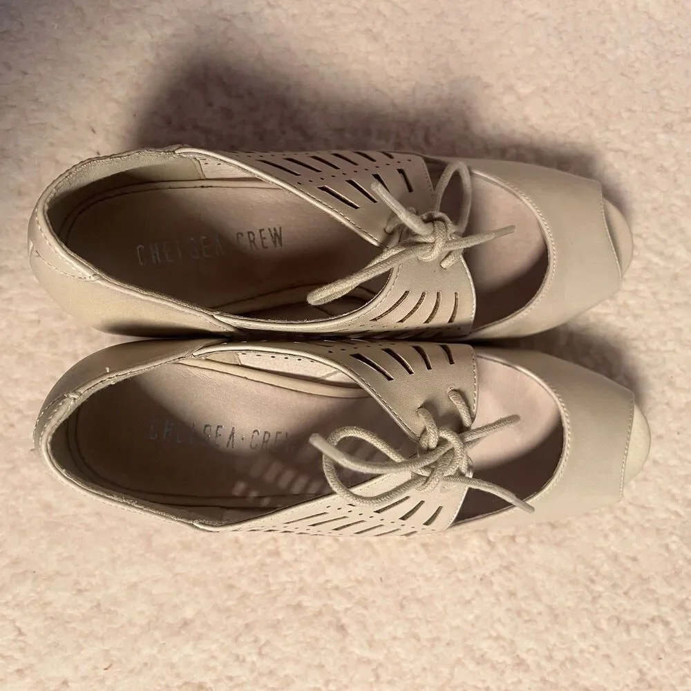 Chelsea Crew Javitz Leather Heeled Open Toe Laser Cut Sandals Sz 38